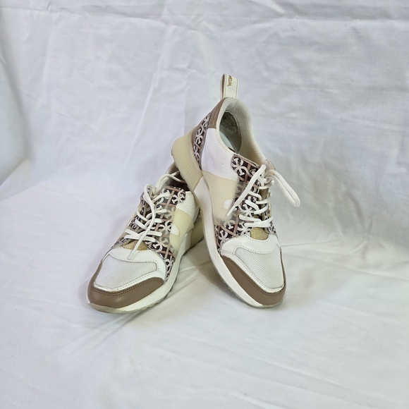 Sam Edelman Shoes - Sam Edelman Women's Darsie White Tan Logo Print Mesh Platform Fashion Sneaker 6M